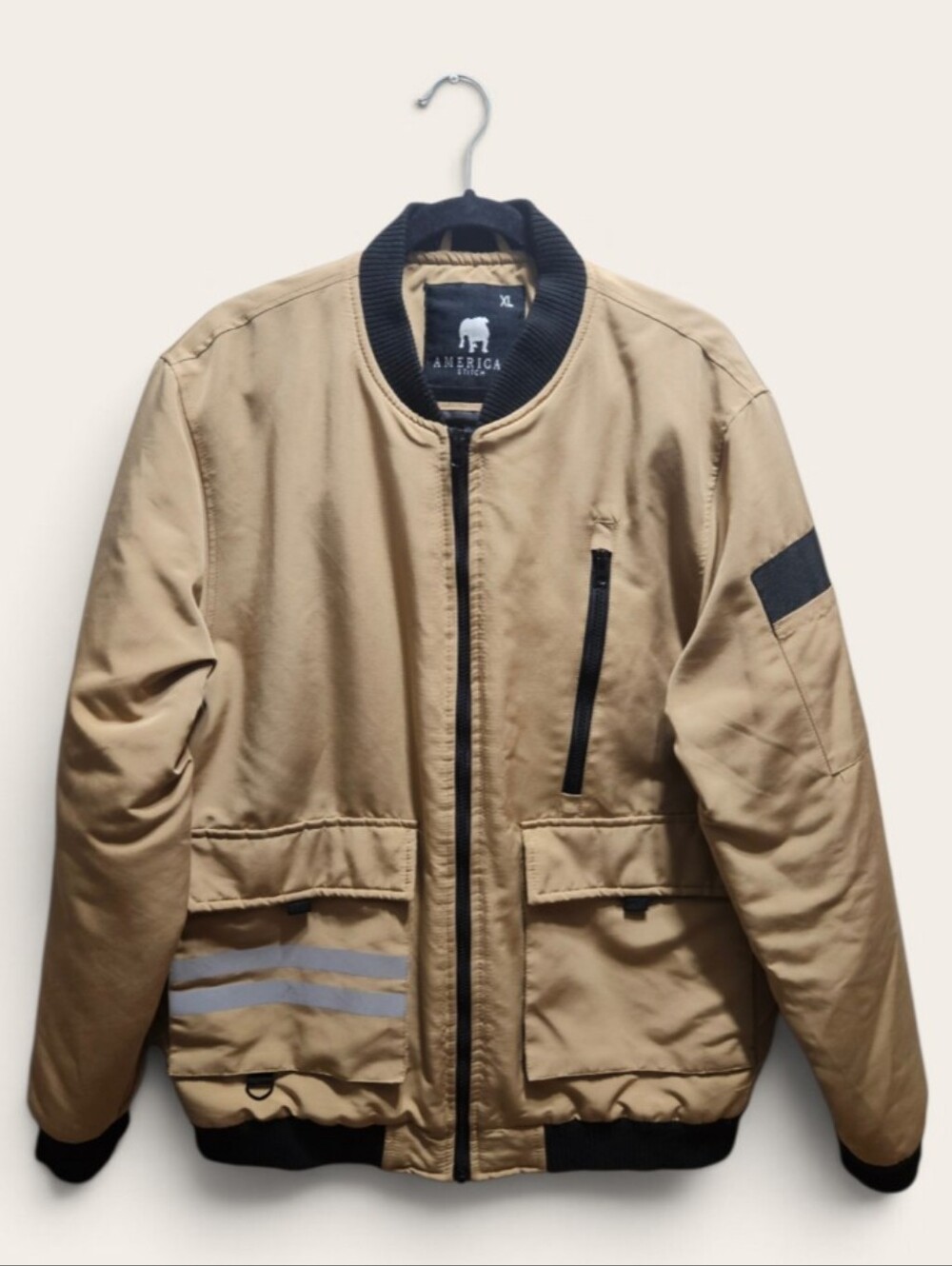 American Stitch Men’s Utility Bomber Jacket - Tan/Beige - Size XL